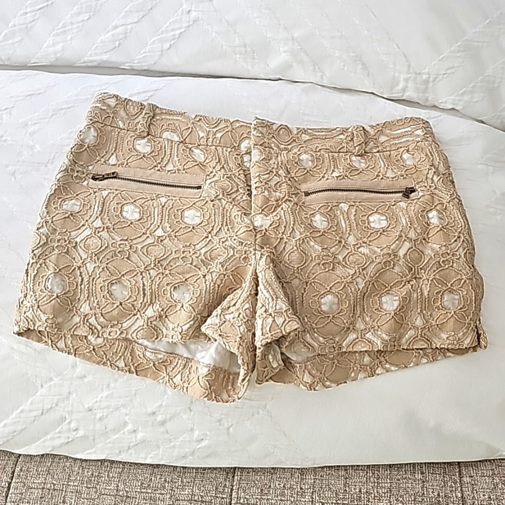 Rachel Roy Lace Shorts, Size 8, Sand Beige and White